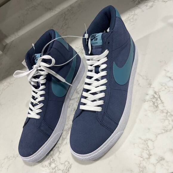 New Nike SB Blazer Mid Sneaker Navy Aqua Suede Lace Up Round Toe Men's Size 11.5 - Picture 3 of 8